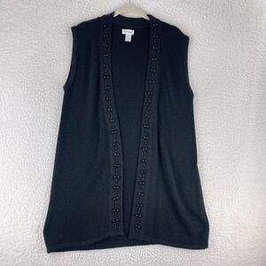 Eminent Black Knit Silk Open Front Cardigan Sweater Womens Sleeveless Size M‎